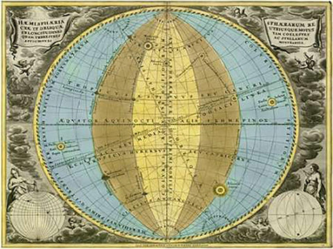 Maps of the Heavens: Hemisphaeria SphaeraMaps Black Ornate Wood Framed Art Print with Double Matting by Cellarius, Andreas