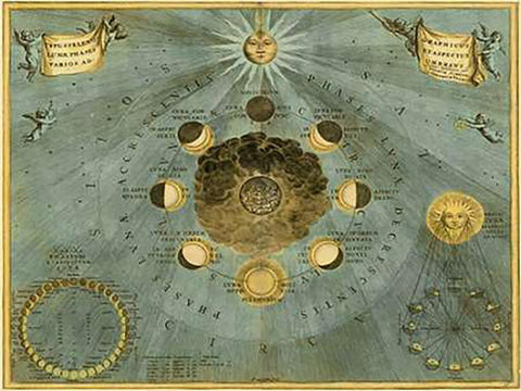 Maps of the Heavens: Phases Luna Black Ornate Wood Framed Art Print with Double Matting by Cellarius, Andreas