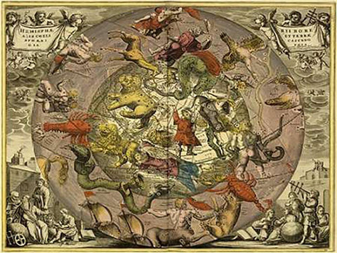 Maps of the Heavens: Hemisphaeriibore Alis Coelietterrae White Modern Wood Framed Art Print with Double Matting by Cellarius, Andreas