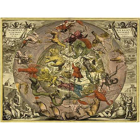 Maps of the Heavens: Hemisphaeriibore Alis Coelietterrae Black Modern Wood Framed Art Print by Cellarius, Andreas