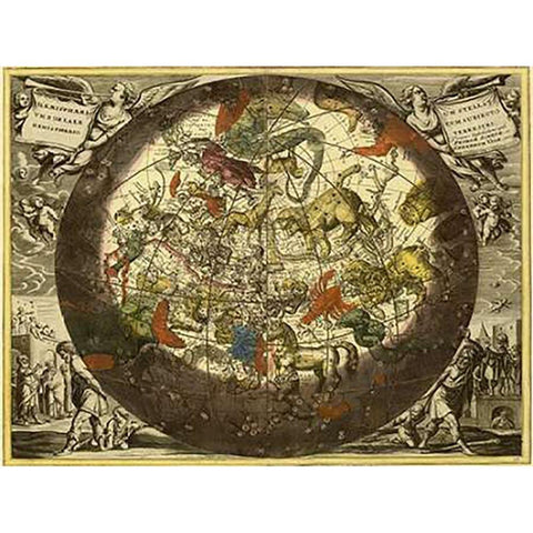 Maps of the Heavens: Hemisphaerium Stellatum Boreale Cum Subiecto Black Modern Wood Framed Art Print with Double Matting by Cellarius, Andreas