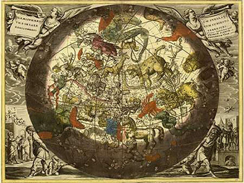 Maps of the Heavens: Hemisphaerium Stellatum Boreale Cum Subiecto Black Ornate Wood Framed Art Print with Double Matting by Cellarius, Andreas