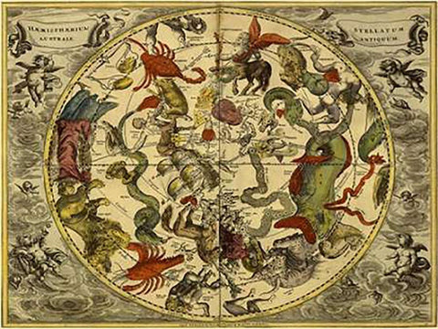 Maps of the Heavens: Haemisphaerium Stellatum Australe Antiquum White Modern Wood Framed Art Print with Double Matting by Cellarius, Andreas