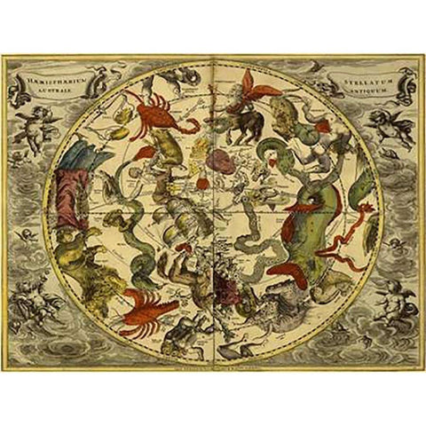 Maps of the Heavens: Haemisphaerium Stellatum Australe Antiquum Black Modern Wood Framed Art Print by Cellarius, Andreas