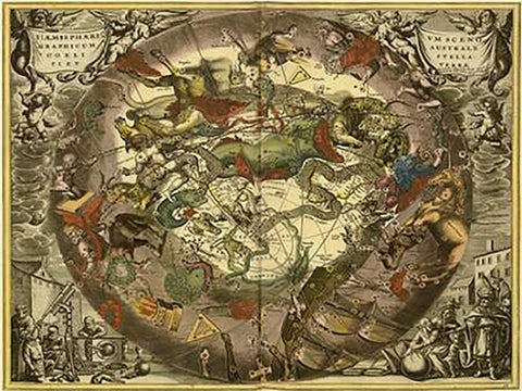 Maps of the Heavens: Haemisphaerium Sceno Graphicum Australe White Modern Wood Framed Art Print with Double Matting by Cellarius, Andreas