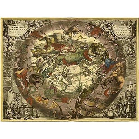 Maps of the Heavens: Haemisphaerium Sceno Graphicum Australe Black Modern Wood Framed Art Print by Cellarius, Andreas