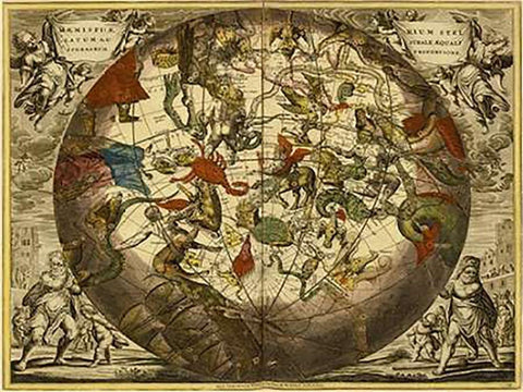 Maps of the Heavens: Haemisphaerium Stellatum Australe Aequali Black Ornate Wood Framed Art Print with Double Matting by Cellarius, Andreas