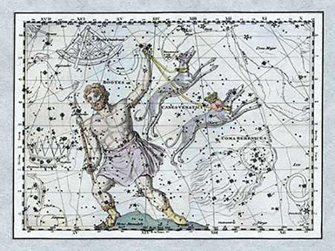 Maps of the Heavens: Bootes the Hunter and His Hounds Black Ornate Wood Framed Art Print with Double Matting by Jamieson, Alexander
