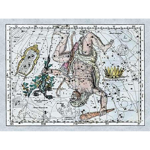 Maps of the Heavens: Hercules, the Lyre and Corona Borealis Gold Ornate Wood Framed Art Print with Double Matting by Jamieson, Alexander