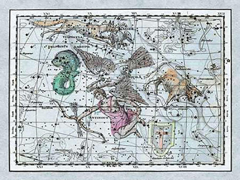 Maps of the Heavens: Aquila - Jupiters Eagle White Modern Wood Framed Art Print with Double Matting by Jamieson, Alexander