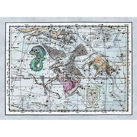 Maps of the Heavens: Aquila - Jupiters Eagle Black Modern Wood Framed Art Print by Jamieson, Alexander