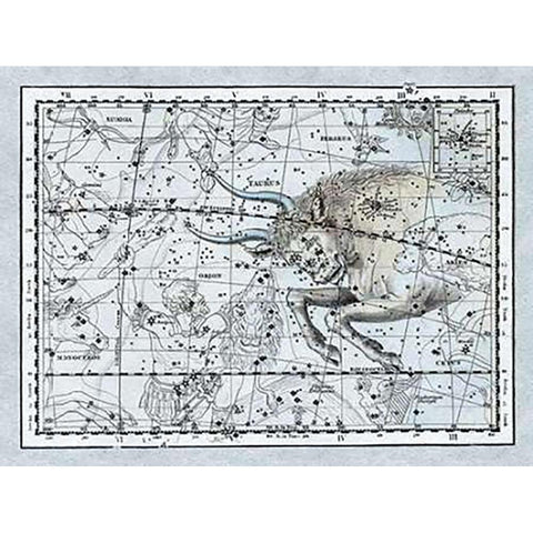 Maps of the Heavens: Taurus the Bull Black Modern Wood Framed Art Print with Double Matting by Jamieson, Alexander