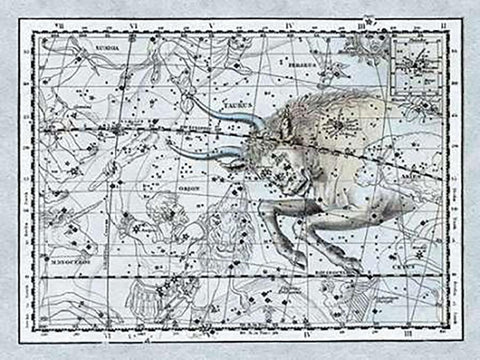 Maps of the Heavens: Taurus the Bull Black Ornate Wood Framed Art Print with Double Matting by Jamieson, Alexander
