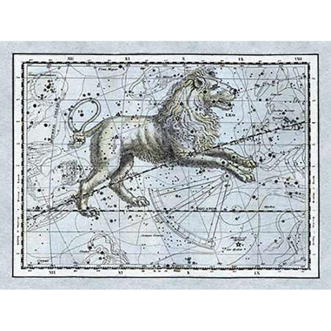 Maps of the Heavens: Leo - The Nemean Lion Gold Ornate Wood Framed Art Print with Double Matting by Jamieson, Alexander