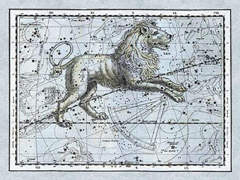 Maps of the Heavens: Leo - The Nemean Lion Black Ornate Wood Framed Art Print with Double Matting by Jamieson, Alexander