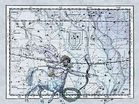 Maps of the Heavens: Sagittarius the Centaur Black Ornate Wood Framed Art Print with Double Matting by Jamieson, Alexander