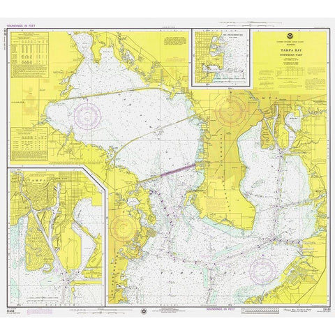 Nautical Chart - Tampa Bay - Northern Part ca. 1975 Black Modern Wood Framed Art Print with Double Matting by NOAA Historical Map and Chart Collection