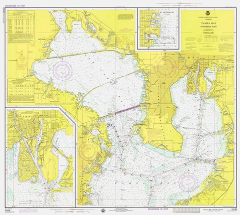 Nautical Chart - Tampa Bay - Northern Part ca. 1975 White Modern Wood Framed Art Print with Double Matting by NOAA Historical Map and Chart Collection