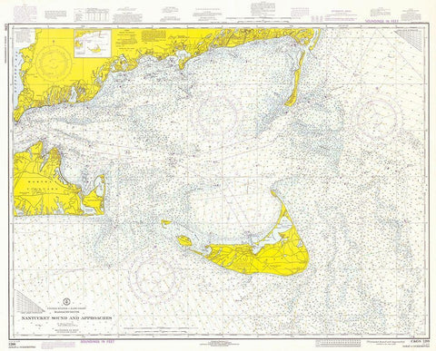 Nautical Chart - Nantucket Sound and Approaches ca. 1973 White Modern Wood Framed Art Print with Double Matting by NOAA Historical Map and Chart Collection