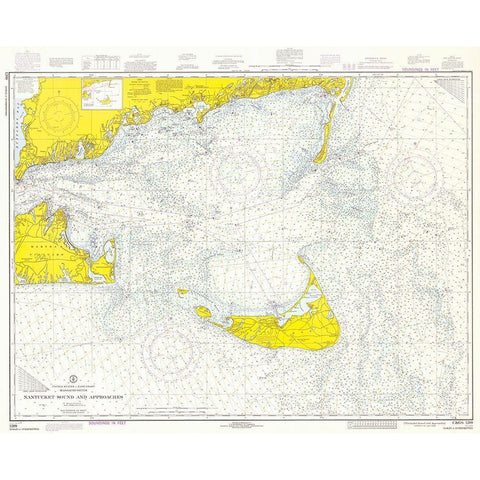Nautical Chart - Nantucket Sound and Approaches ca. 1973 White Modern Wood Framed Art Print by NOAA Historical Map and Chart Collection
