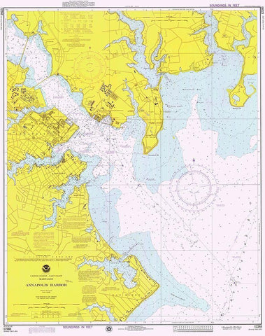 Nautical Chart - Annapolis Harbor ca. 1975 White Modern Wood Framed Art Print with Double Matting by NOAA Historical Map and Chart Collection