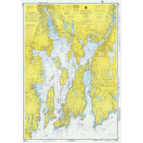 Nautical Chart - Narragansett Bay ca. 1975 White Modern Wood Framed Art Print by NOAA Historical Map and Chart Collection