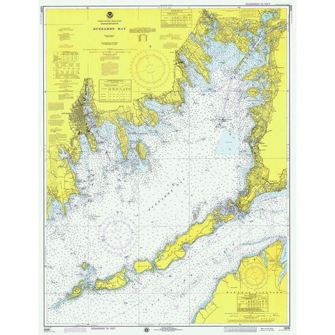 Nautical Chart - Buzzards Bay ca. 1974 White Modern Wood Framed Art Print by NOAA Historical Map and Chart Collection
