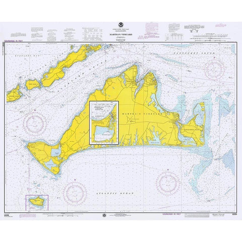 Nautical Chart - Marthas Vineyard ca. 1975 Black Modern Wood Framed Art Print by NOAA Historical Map and Chart Collection