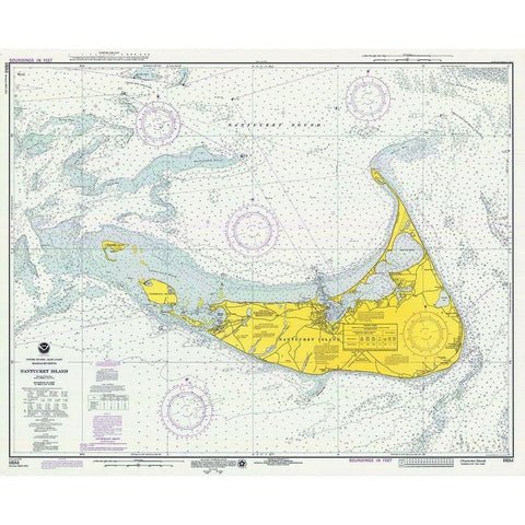 Nautical Chart - Nantucket Island ca. 1975 Gold Ornate Wood Framed Art Print with Double Matting by NOAA Historical Map and Chart Collection