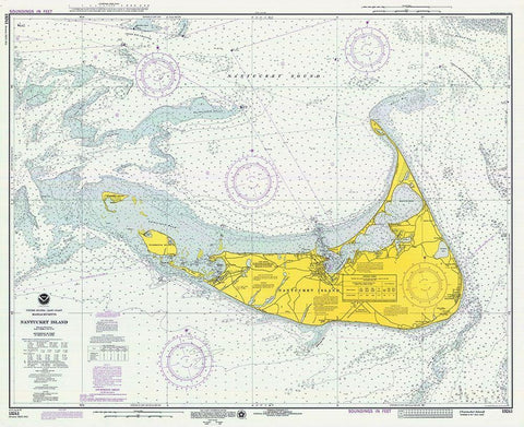 Nautical Chart - Nantucket Island ca. 1975 Black Ornate Wood Framed Art Print with Double Matting by NOAA Historical Map and Chart Collection