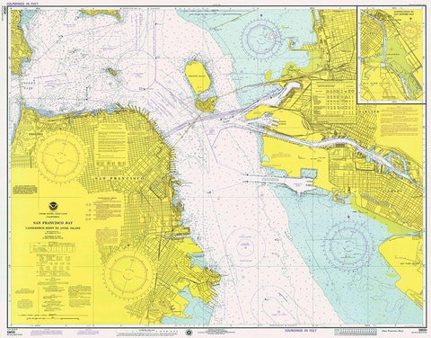 Nautical Chart - San Francisco Bay ca. 1975 White Modern Wood Framed Art Print with Double Matting by NOAA Historical Map and Chart Collection