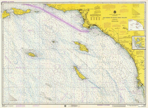 Nautical Chart - San Diego to Santa Rosa Island ca. 1975 White Modern Wood Framed Art Print with Double Matting by NOAA Historical Map and Chart Collection