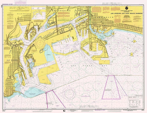Nautical Chart - Los Angeles and Long Beach Harbors ca. 1998 White Modern Wood Framed Art Print with Double Matting by NOAA Historical Map and Chart Collection