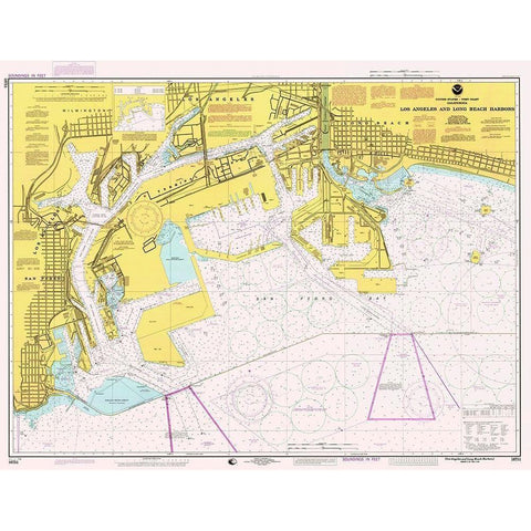 Nautical Chart - Los Angeles and Long Beach Harbors ca. 1998 Black Modern Wood Framed Art Print with Double Matting by NOAA Historical Map and Chart Collection