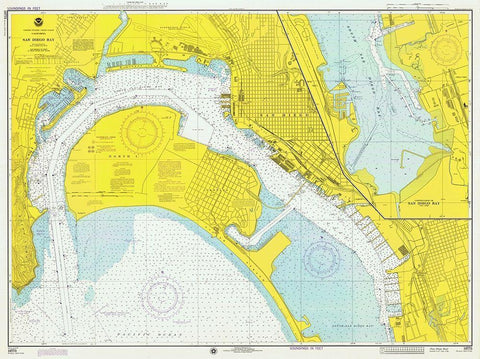 Nautical Chart - San Diego Bay ca. 1974 Black Ornate Wood Framed Art Print with Double Matting by NOAA Historical Map and Chart Collection