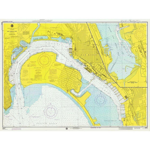 Nautical Chart - San Diego Bay ca. 1974 Gold Ornate Wood Framed Art Print with Double Matting by NOAA Historical Map and Chart Collection