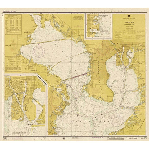 Nautical Chart - Tampa Bay - Northern Part ca. 1975 - Sepia Tinted Black Modern Wood Framed Art Print with Double Matting by NOAA Historical Map and Chart Collection