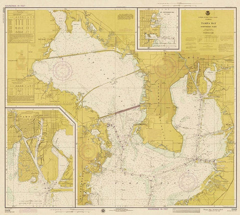 Nautical Chart - Tampa Bay - Northern Part ca. 1975 - Sepia Tinted White Modern Wood Framed Art Print with Double Matting by NOAA Historical Map and Chart Collection