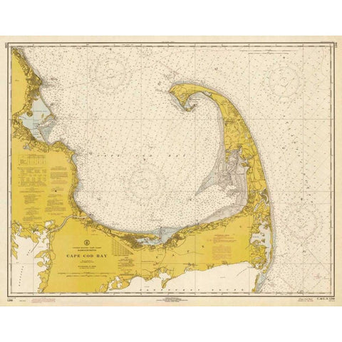 Nautical Chart - Cape Cod Bay ca. 1970 - Sepia Tinted Black Modern Wood Framed Art Print by NOAA Historical Map-Chart