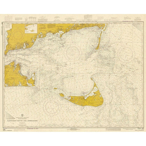 Nautical Chart - Nantucket Sound and Approaches ca. 1973 - Sepia Tinted White Modern Wood Framed Art Print by NOAA Historical Map and Chart Collection
