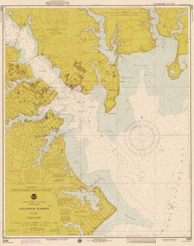 Nautical Chart - Annapolis Harbor ca. 1975 - Sepia Tinted White Modern Wood Framed Art Print with Double Matting by NOAA Historical Map-Chart