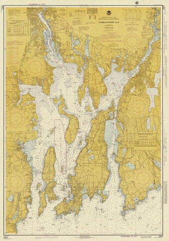 Nautical Chart - Narragansett Bay ca. 1975 - Sepia Tinted White Modern Wood Framed Art Print with Double Matting by NOAA Historical Map and Chart Collection