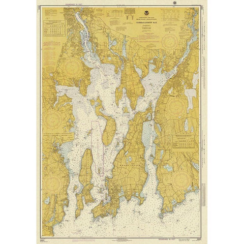 Nautical Chart - Narragansett Bay ca. 1975 - Sepia Tinted Black Modern Wood Framed Art Print by NOAA Historical Map and Chart Collection