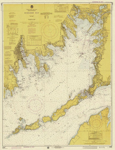 Nautical Chart - Buzzards Bay ca. 1974 - Sepia Tinted White Modern Wood Framed Art Print with Double Matting by NOAA Historical Map and Chart Collection