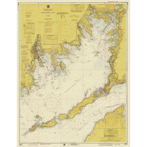Nautical Chart - Buzzards Bay ca. 1974 - Sepia Tinted White Modern Wood Framed Art Print by NOAA Historical Map and Chart Collection