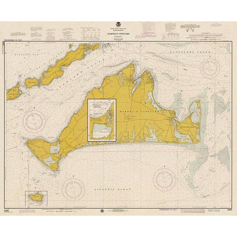 Nautical Chart - Marthas Vineyard ca. 1975 - Sepia Tinted Black Modern Wood Framed Art Print by NOAA Historical Map and Chart Collection