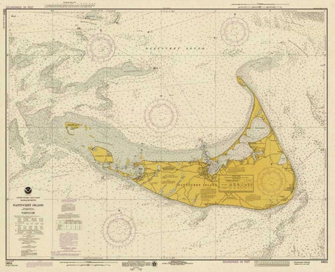 Nautical Chart - Nantucket Island ca. 1975 - Sepia Tinted White Modern Wood Framed Art Print with Double Matting by NOAA Historical Map-Chart