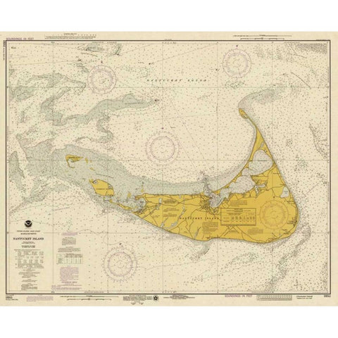 Nautical Chart - Nantucket Island ca. 1975 - Sepia Tinted Black Modern Wood Framed Art Print by NOAA Historical Map-Chart