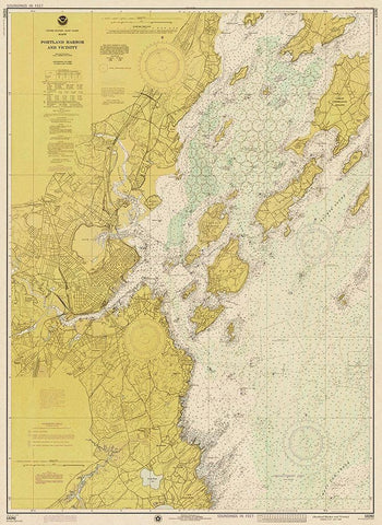Nautical Chart - Portland Harbor and Vicinity ca. 1974 - Sepia Tinted White Modern Wood Framed Art Print with Double Matting by NOAA Historical Map and Chart Collection