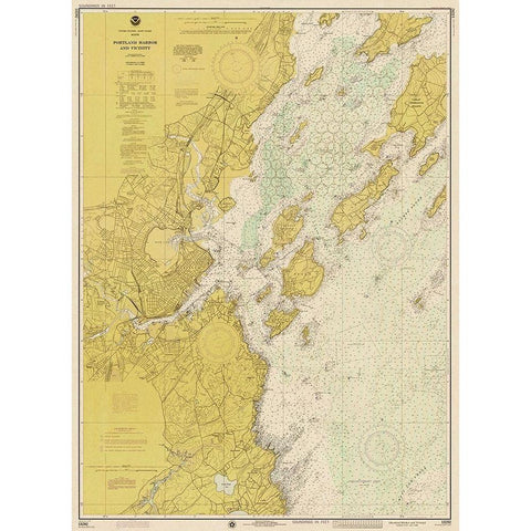 Nautical Chart - Portland Harbor and Vicinity ca. 1974 - Sepia Tinted Gold Ornate Wood Framed Art Print with Double Matting by NOAA Historical Map and Chart Collection